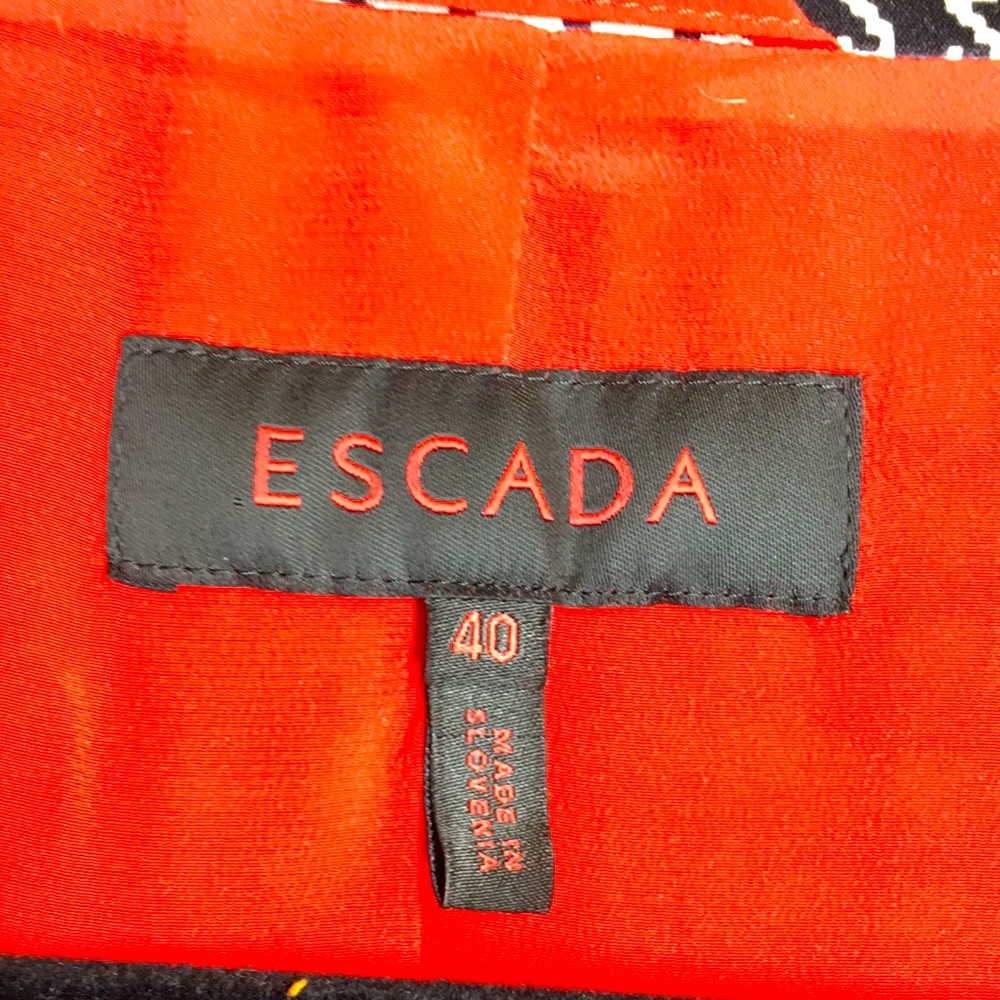 ❤️ Escada 40 Plaid Wool Silk Blazer Jacket Black Red Gold 10 Houndstooth - Picture 9 of 11